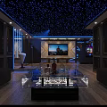 Modern KTV Lounge Interior With Starry Ceiling TV Sofa Coffee Table And Lighting 3d model