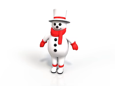 Snowman Figure With White Top Hat Red Scarf Black Buttons And Red Gloves 3d model