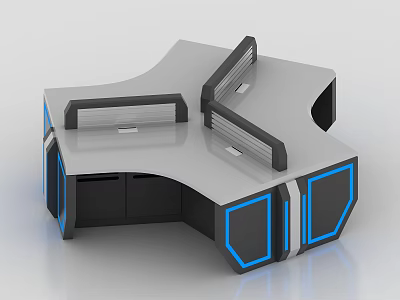 Modern Office Workstation With Gray Black Blue Colors And Geometric Design Elements 3d model