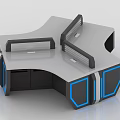 Modern Office Workstation With Gray Black Blue Colors And Geometric Design Elements 3d model