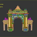 Scenic Landscape Featuring Golden Classical Arch With Ornate Carvings And Statues On Top