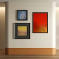 Three Abstract Paintings Hanging On White Wall For Modern Interior Decor 3d model