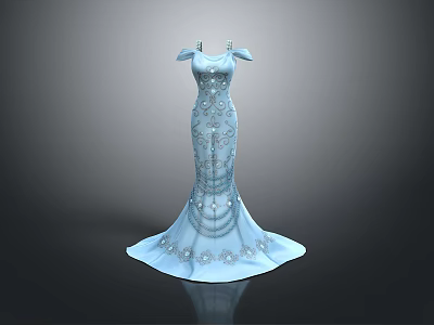 Man Created Blue Off Shoulder Beaded Mermaid Evening Gown With Sparkling Sequins 3d model