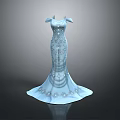 Man Created Blue Off Shoulder Beaded Mermaid Evening Gown With Sparkling Sequins