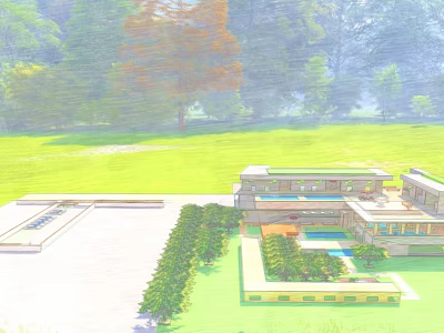 Modern Contemporary House With Garden Pool And Lush Green Landscape 3d model