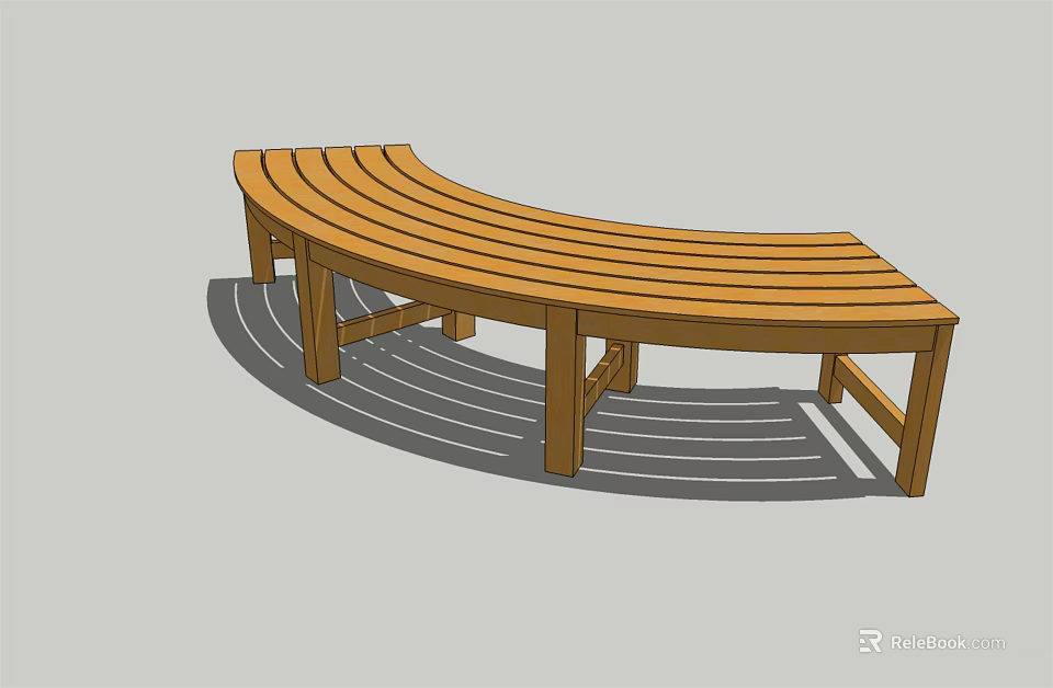 Wooden Curved Landscape Seating With Slatted Design For Outdoor Gardens 3d model 