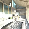 Cozy Rustic Living And Dining Room With Integrated Kitchen And Natural Wood Interior Design