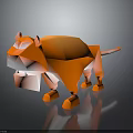 Low Poly Orange Lion Character 3D Model Design With Open Mouth And Dark Background