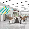 Modern Bank Interior With Reception Desk Tables Chairs Bookshelves And Plants