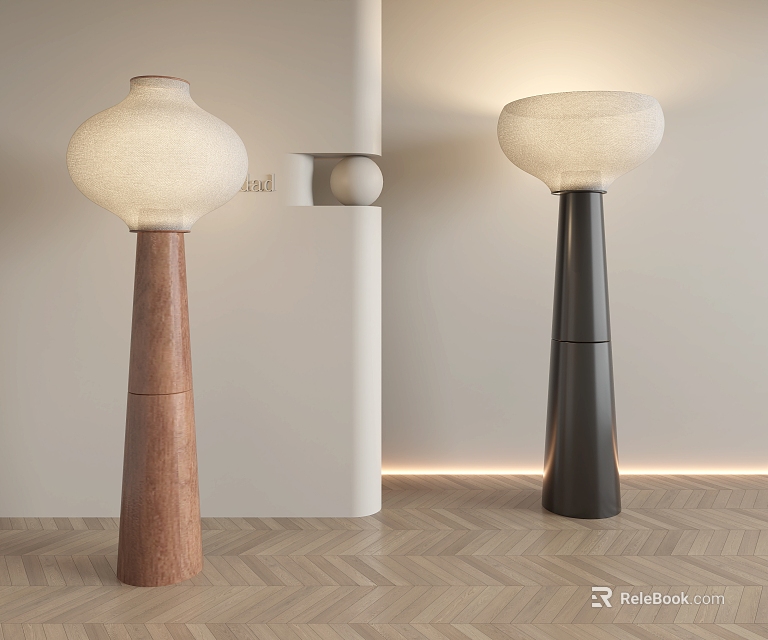 Modern Floor Lamp With Wooden And Black Base White Shade For Interior Decoration 3d model 