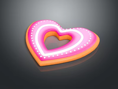 Heart Shaped Donut With Pink Frosting Orange Edge And White Dots 3d model