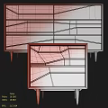 Modern Dark Wood Console Cabinet and Side Cabinet with Golden Lines and Drawers