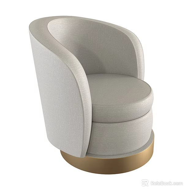 Elegant Single Sofa With Light Gray Fabric Rounded Armrests And Golden Base Design 3d model
