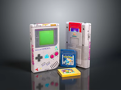Vintage Game Boy Console With Colorful Game Cartridges As Daily Life Items 3d model