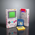 Vintage Game Boy Console With Colorful Game Cartridges As Daily Life Items