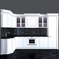 Modern Kitchen Interior With White Cabinets Glass Doors And Black Marble Backsplash