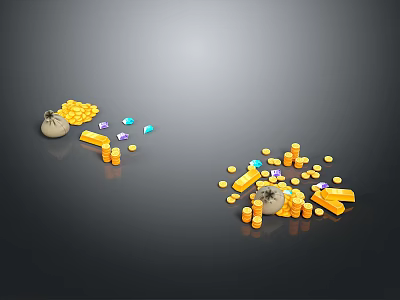 Luxury Jewelry with Scattered Gold Coins Gold Bars Gemstones and Money Bags 3d model