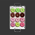 Colorful Donuts With Various Icing Colors And Sprinkles On Transparent Tray