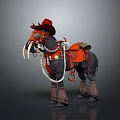 Steampunk Cowboy Decorative Horse With Red Saddle Hat And Tusk Ornaments
