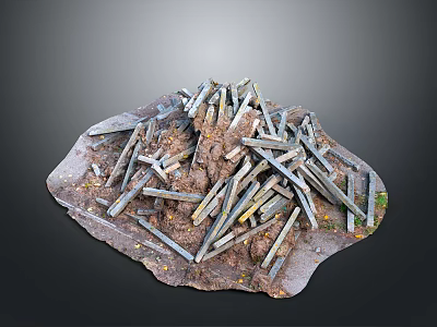 Modern Construction Debris Scene With Scattered Metal Bars And Dirt Mound 3d model