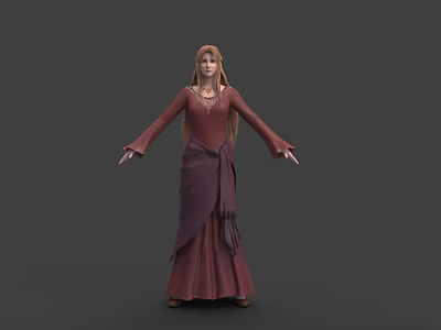 Game Movie Character With Long Blonde Hair Red Dress Purple Sash And Open Arms 3d model
