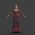 Game Movie Character With Long Blonde Hair Red Dress Purple Sash And Open Arms