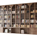 Spacious Wooden Bookcase Featuring Multi Compartments And Arched Shelves Filled With Books