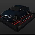 Blue Car Display On Modern Platform With Red Lines And Black Background 3d model