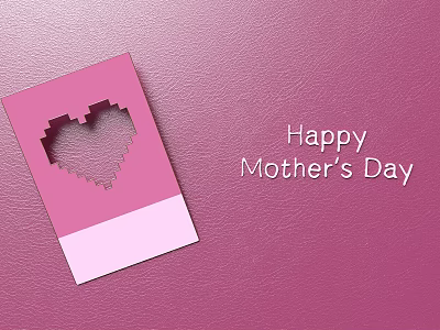 Happy Mother’s Day Pink Card With Heart Shaped Cutout On Pink Background 3d model