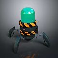 Mechanical Spider Like Creature With Green Sphere Top And Warning Stripes Design
