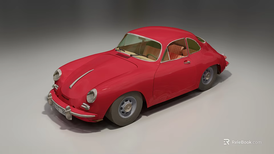 Red Classic Sports Car With Two Door Brown Interior Sleek Lines Round Headlights Silver Wheels 3d model 