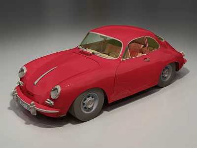 Red Classic Sports Car With Two Door Brown Interior Sleek Lines Round Headlights Silver Wheels 3d model