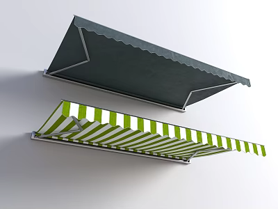 Outdoor Wall Mounted Awnings Featuring Dark Green and Green White Striped Designs 3d model