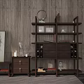 Wooden TV Stand With Storage Drawers And Framed Art Decorative Items