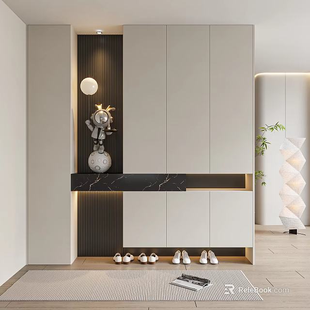 Modern Entryway Shoe Cabinet With Marble Top And Decorative Items 3d model 