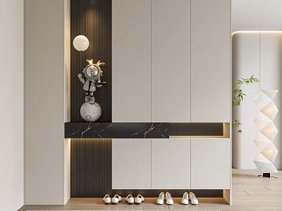 Modern Entryway Shoe Cabinet With Marble Top And Decorative Items 3d model
