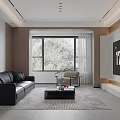 Modern Living Room Interior With TV Wall Wooden Accents Coffee Table And Green Plant