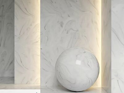 Modern Minimalist Spherical Component With Marble Texture And Illuminated Light Strips On Marble Walls 3d model
