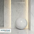 Modern Minimalist Spherical Component With Marble Texture And Illuminated Light Strips On Marble Walls
