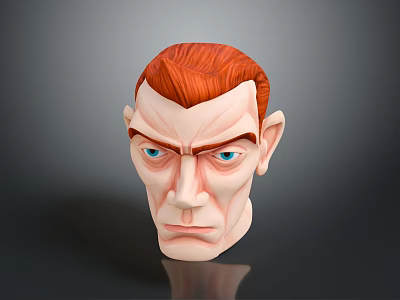 Animated Character 3D Head Model Featuring Red Hair Blue Eyes And Large Ears 3d model