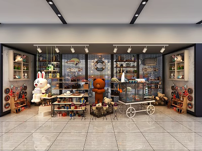 Toy Store Interior With Stuffed Animals Display Shelves And Cart 3d model