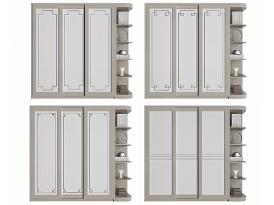 Modern Classic Wardrobe With Mirror Doors Carved Panels And Side Shelves Design 3d model