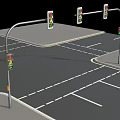 Traffic Lights At Road Intersection With White Markings And Black Background