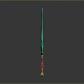 Glowing Green Crystal Sword With Golden Hilt And Red Accents