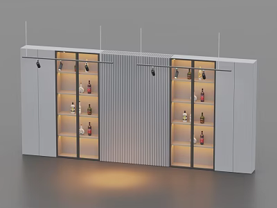 Modern White Wine Cabinet With Multi tiered Display Shelves Lighting And Vertical Striped Design 3d model