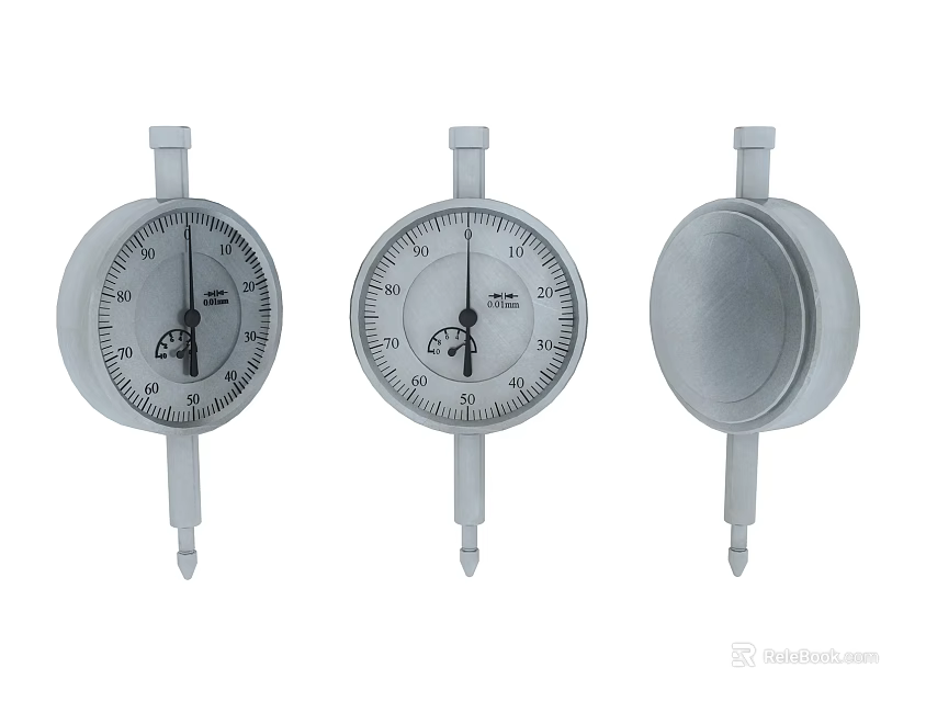 Precision Silver Dial Indicators Professional Measuring Hardware Tools Set of Three 3d model