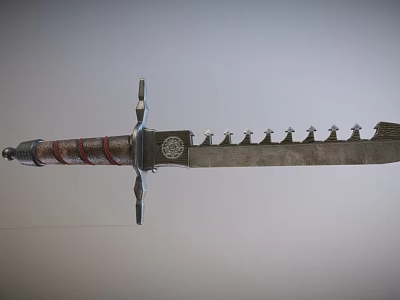 Classic Weapon Sword With Intricate Red Silver Hilt Wrapping And Serrated Blade Details 3d model