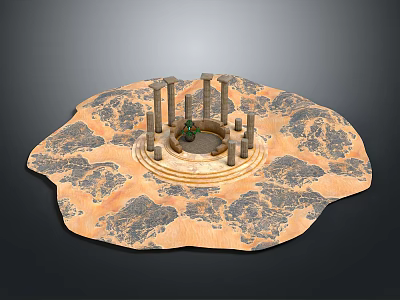 Ancient Mystical Scenic Landscape With Circular Platform Stone Pillars And Rock Patterns 3d model