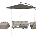 Outdoor Sofa With Cantilever Umbrella Plush Cushions And Coffee Table For Patio