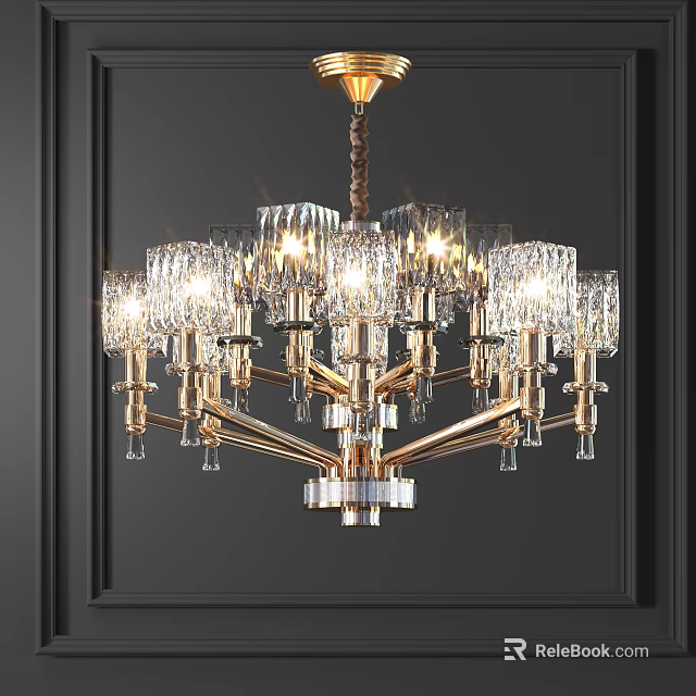 Luxury Crystal Chandelier With Gold Brass Arms And Glass Shades For Modern Interiors 3d model 